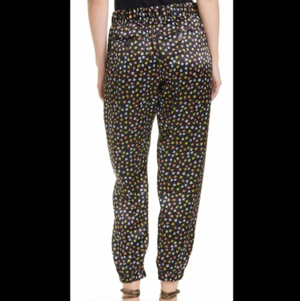 ATM Anthony Thomas Melillo Foullard Floral Print Black Pants Silk Pleat Front